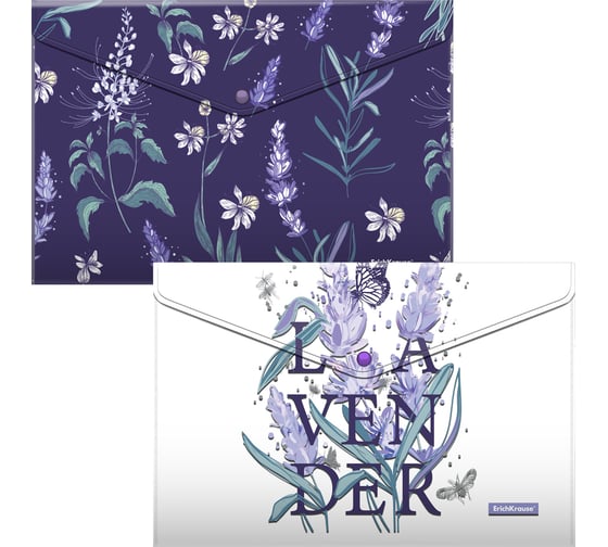Набор из 4 папок-конвертов на кнопке пластиковых ErichKrause Lavender, A4, ассорти 54781
