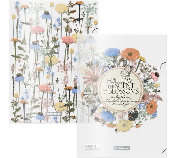 Набор из 4 папок-уголков пластиковых ErichKrause Wild Flowers, A4, ассорти 55105