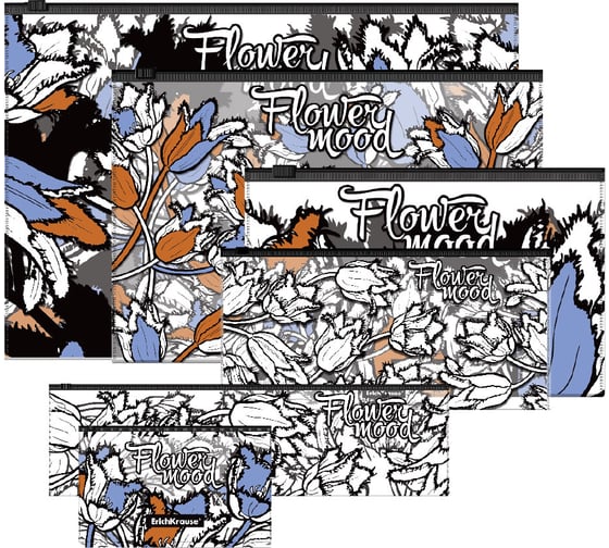 Набор из 6 zip-пакетов пластиковых ErichKrause Tulips, ассорти (A4, B5, C6, Travel, 230x70мм, Card Size) 54052