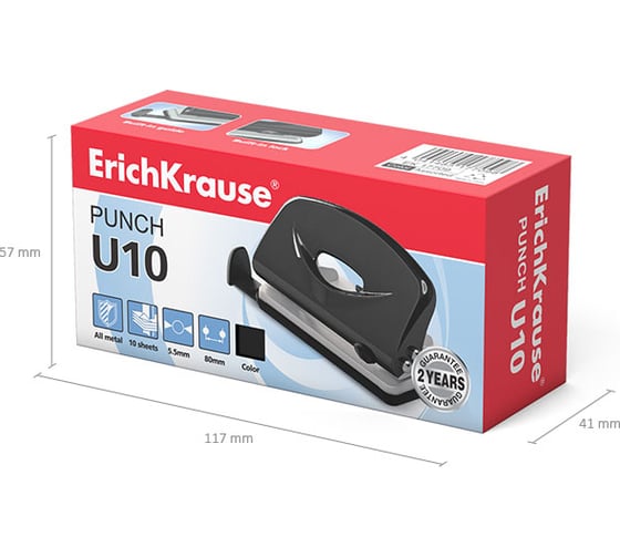 Дырокол ErichKrause U10 Classic до 10 листов, ассорти (в коробке по 1 шт.) 17709