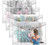 Набор из 4 папок-конвертов на кнопке пластиковых ErichKrause Dreamy Girls, A4, ассорти 54911