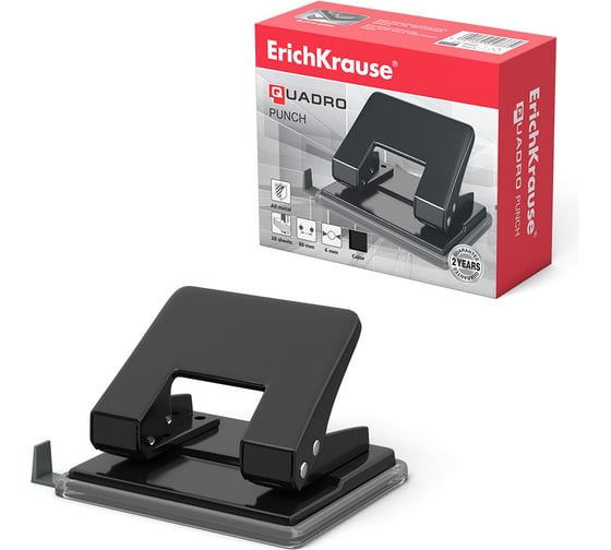 Дырокол ErichKrause Quadro Classic до 20 листов, черный (в коробке по 1 шт) 4668