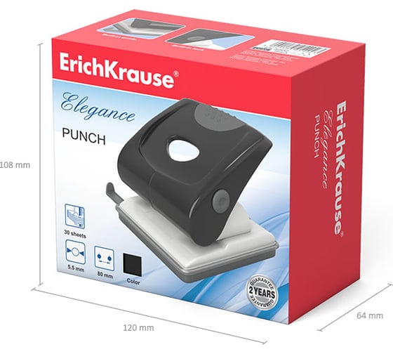 Дырокол ErichKrause Elegance Classic до 30 листов, черный (в коробке по 1 шт.) 5402