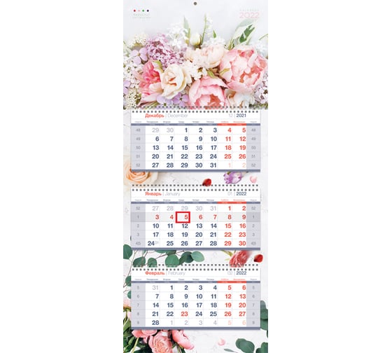 Квартальный календарь OfficeSpace Premium Delicate flowers 3 блока на 3 гребнях 2022 г 318429 1