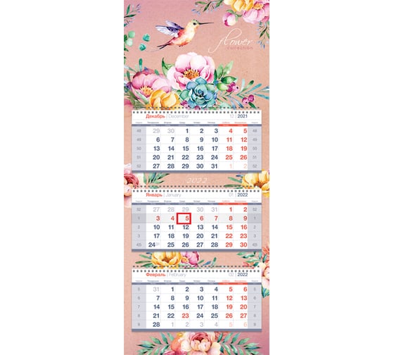 Квартальный календарь OfficeSpace Premium Flower Collection 3 блока на 3 гребнях 2022 г 318431 1