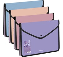 Папка-конверт на кнопке пластиковая ErichKrause ErichKrause Soft Manga, обшитая, с текстильной вставкой, A4, непрозрачный, ассорти, 4 шт 61165