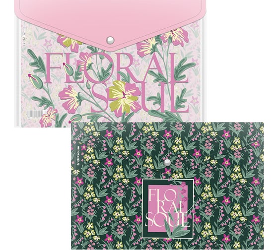 Папка-конверт на кнопке пластиковая ErichKrause Floral Soul, A4, ассорти, 12 шт 63513 1