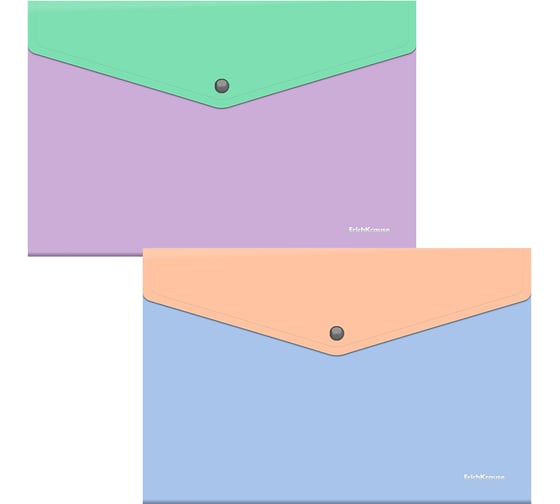 Папка-конверт на кнопке пластиковая ErichKrause Matt Pastel Bloom, с дополнительным карманом, A4, непрозрачный, ассорти, 12 шт 61149 1