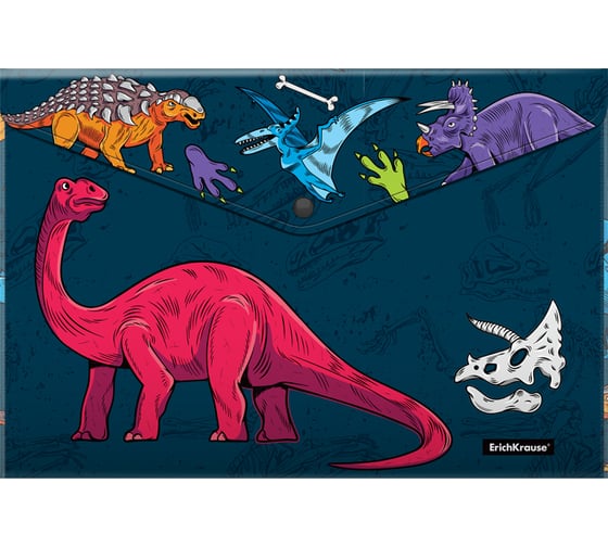 Папка-конверт на кнопке пластиковая ErichKrause Dino Planet, A4, 12 шт 55402 1