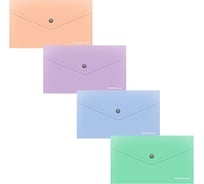 Папка-конверт на кнопке пластиковая Matt Pastel Bloom, C6, непрозрачный, ассорти, 12 шт 61144