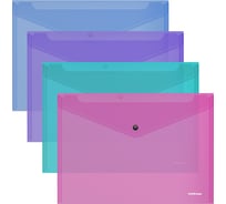 Папка-конверт ErichKrause на кнопке пластиковая текстура Апельсин Сияние, A4, полупрозрачный, ассорти 55400