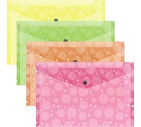 Папка-конверт на кнопке пластиковая ErichKrause Neon Dots, A4, ассорти, 12 шт 61160