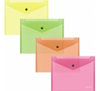 Папка-конверт ErichKrause на кнопке пластиковая текстура Зеркало Неон, A5+, полупрозрачный, ассорти 50305