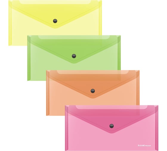 Папка-конверт на кнопке пластиковая ErichKrause Glossy Neon, Travel, полупрозрачный, ассорти, 12 шт 50304 1