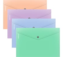 Папка-конверт на кнопке пластиковая Matt Pastel Bloom, A4, непрозрачный, ассорти, 24 шт 61142