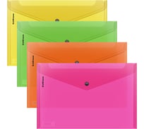 Папка-конверт ErichKrause на кнопке пластиковая текстура Зеркало Неон, A4, полупрозрачный, ассорти 55152