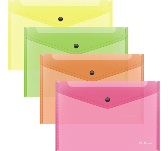 Папка-конверт на кнопке пластиковая ErichKrause Glossy Neon, B5, полупрозрачный, ассорти, 12 шт 50302 1