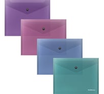 Папка-конверт на кнопке пластиковая ErichKrause Diamond Vivid, A5+, полупрозрачный, ассорти, 12 шт 47121