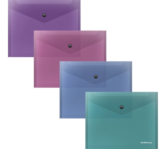 Папка-конверт на кнопке пластиковая ErichKrause Diamond Vivid, A5+, полупрозрачный, ассорти, 12 шт 47121