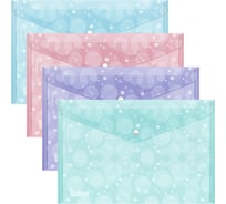 Папка-конверт ErichKrause на кнопке пластиковая Пастельные круги, A4, ассорти 53292