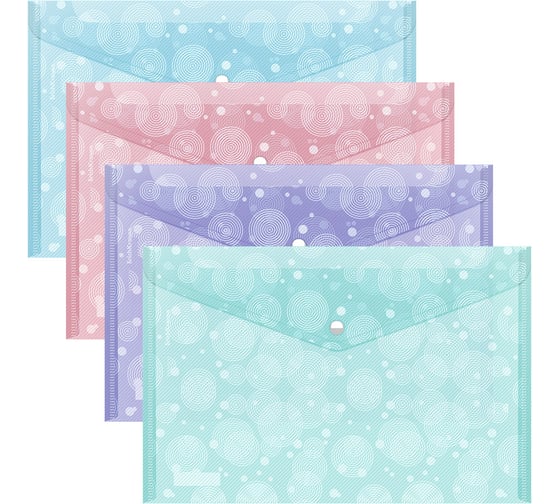Папка-конверт на кнопке пластиковая ErichKrause Pastel Dots, A4, ассорти, 12 шт 53292