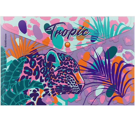 Папка-конверт на кнопке пластиковая ErichKrause Tropical, A4, ассорти, 12 шт 61157 1