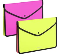 Папка-конверт на кнопке пластиковая ErichKrause ErichKrause Matt Neon, обшитая, с текстильной вставкой, A4, непрозрачный, ассорти, 4 шт 55418