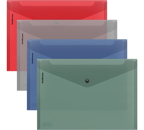 Папка-конверт на кнопке пластиковая ErichKrause Glossy Classic, A4, полупрозрачный, ассорти, 12 шт 50289 1