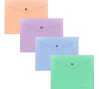 Папка-конверт на кнопке пластиковая Matt Pastel Bloom, A5+, непрозрачный, ассорти, 12 шт 61143