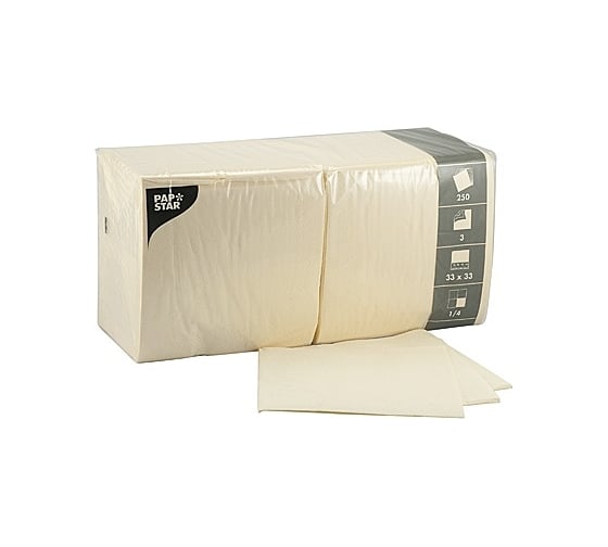 Трехслойная бумажная салфетка PAPSTAR кремовая 33х33 см 250 шт в упаковке 1/4 PS-12478 1