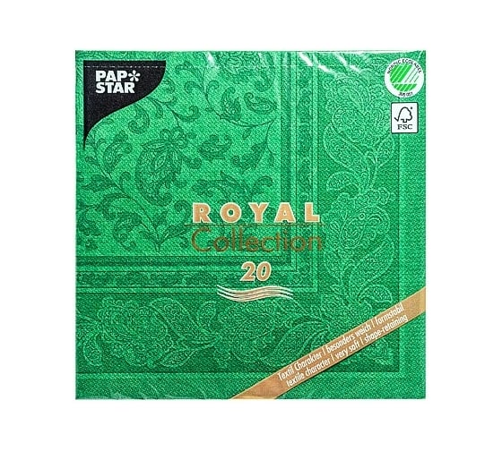 Трехслойная бумажная салфетка PAPSTAR ROYAL COLLECTION зеленая 40х40 см 20 шт в упаковке 1/8 PS-17050