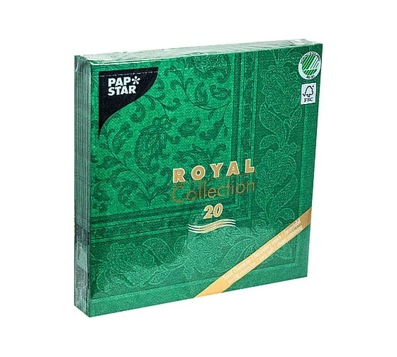 Трехслойная бумажная салфетка PAPSTAR ROYAL COLLECTION зеленая 40х40 см 20 шт в упаковке 1/8 PS-17050