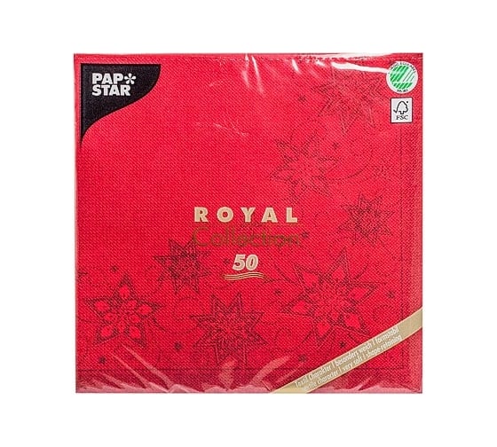 Трехслойная бумажная салфетка PAPSTAR ROYAL COLLECTION ЗВЕЗДЫ 48х48 см 50 шт в упаковке красная 1/5 PS-82850