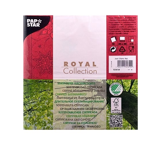 Трехслойная бумажная салфетка PAPSTAR ROYAL COLLECTION ЗВЕЗДЫ 48х48 см 50 шт в упаковке красная 1/5 PS-82850