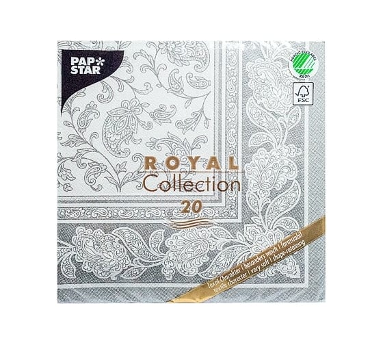 Трехслойная бумажная салфетка PAPSTAR ROYAL COLLECTION серая 40х40 см 20 шт в упаковке 1/8 PS-11411