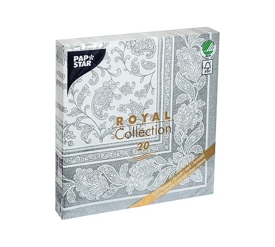 Трехслойная бумажная салфетка PAPSTAR ROYAL COLLECTION серая 40х40 см 20 шт в упаковке 1/8 PS-11411