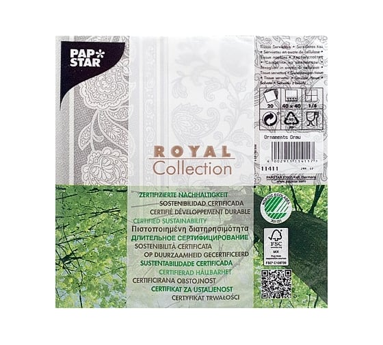 Трехслойная бумажная салфетка PAPSTAR ROYAL COLLECTION серая 40х40 см 20 шт в упаковке 1/8 PS-11411