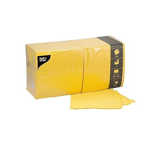 Трехслойная бумажная салфетка PAPSTAR желтая 33х33 см 250 шт в упаковке 1/4 PS-12485 1