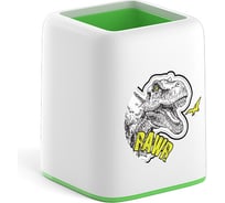 Настольная пластиковая подставка ErichKrause Forte, Dinosaur Park, белая с зеленой неоновой вставкой 55848