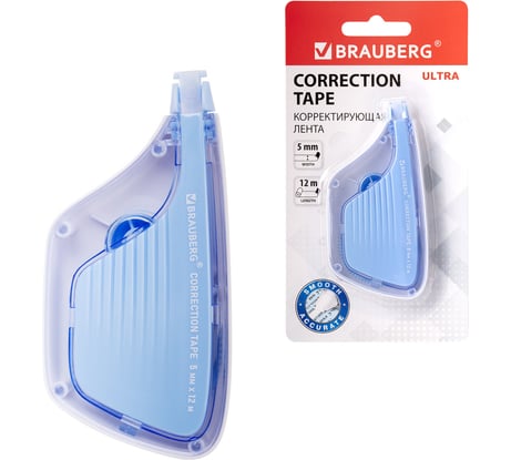Корректирующая лента BRAUBERG ULTRA, 5 мм х 12 м, корпус бело-голубой, блистер 229064