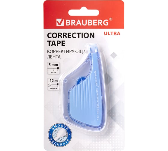 Корректирующая лента BRAUBERG ULTRA, 5 мм х 12 м, корпус бело-голубой, блистер 229064 1