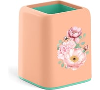 Настольная пластиковая подставка ErichKrause Forte, Pastel Bloom, персиковый с зеленым 61629