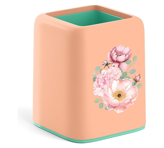 Настольная пластиковая подставка ErichKrause Forte, Pastel Bloom, персиковый с зеленым 61629 1