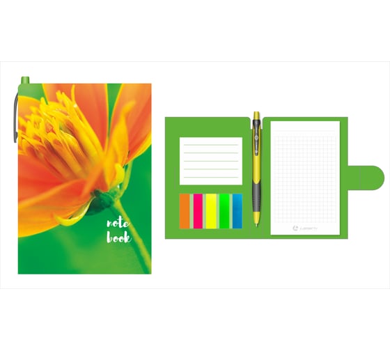 Блокнот-органайзер Lamark Flower 105х150 мм, ручка, клетка, пластиковые закладки неон NB0103