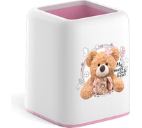 Настольная пластиковая подставка ErichKrause Forte, Teddy Bear, белая с розовой пастельной вставкой 55845