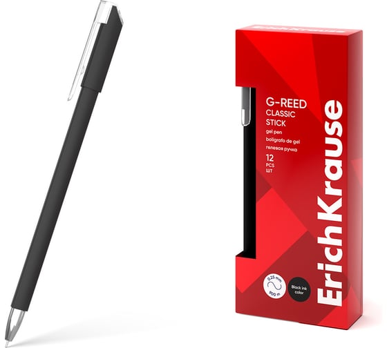 Гелевая ручка ErichKrause G-Reed Stick Classic 0.38, цвет чернил черный (в коробке по 12 шт.) 61298 1