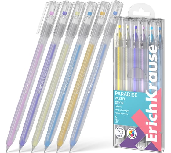 Набор гелевых ручек ErichKrause 6 штук Paradise Stick Pastel 0.6, цвет чернил ассорти (в пэт-боксе) 61308 1