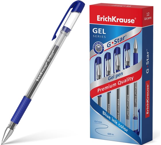 Гелевая ручка ErichKrause G-Star Stick Grip Classic 0.5, цвет чернил синий (в коробке по 12 шт.) 54536 1