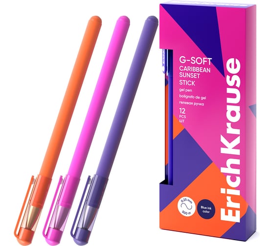 Гелевая ручка ErichKrause G-Soft Stick Caribbean Sunset 0.38, цвет чернил синий (в коробке по 12 шт.) 61295 1