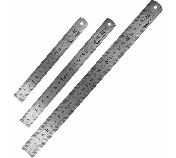 Линейки металлические BRAUBERG 3 шт, 15, 20, 30 см 210811